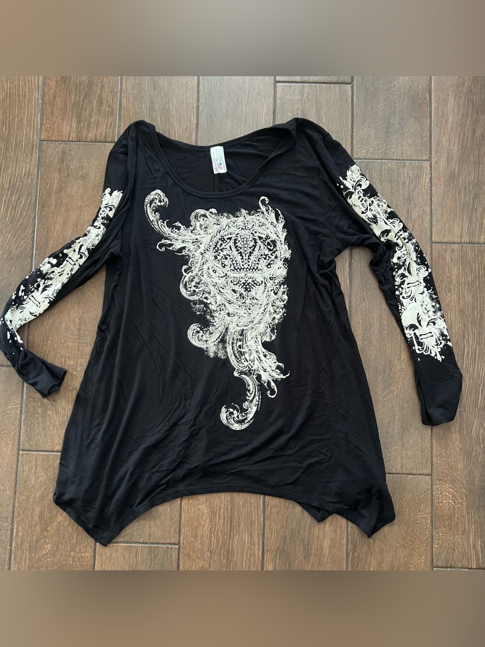 Liberty Wear Black Rhinestone Tunic 2X Y2K